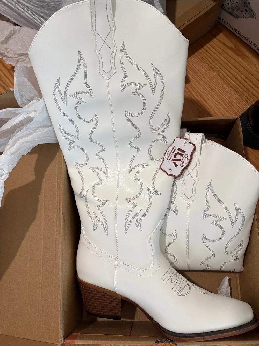 Over-the-Knee Wide Calf White Western Boot with Embroidered Stitching